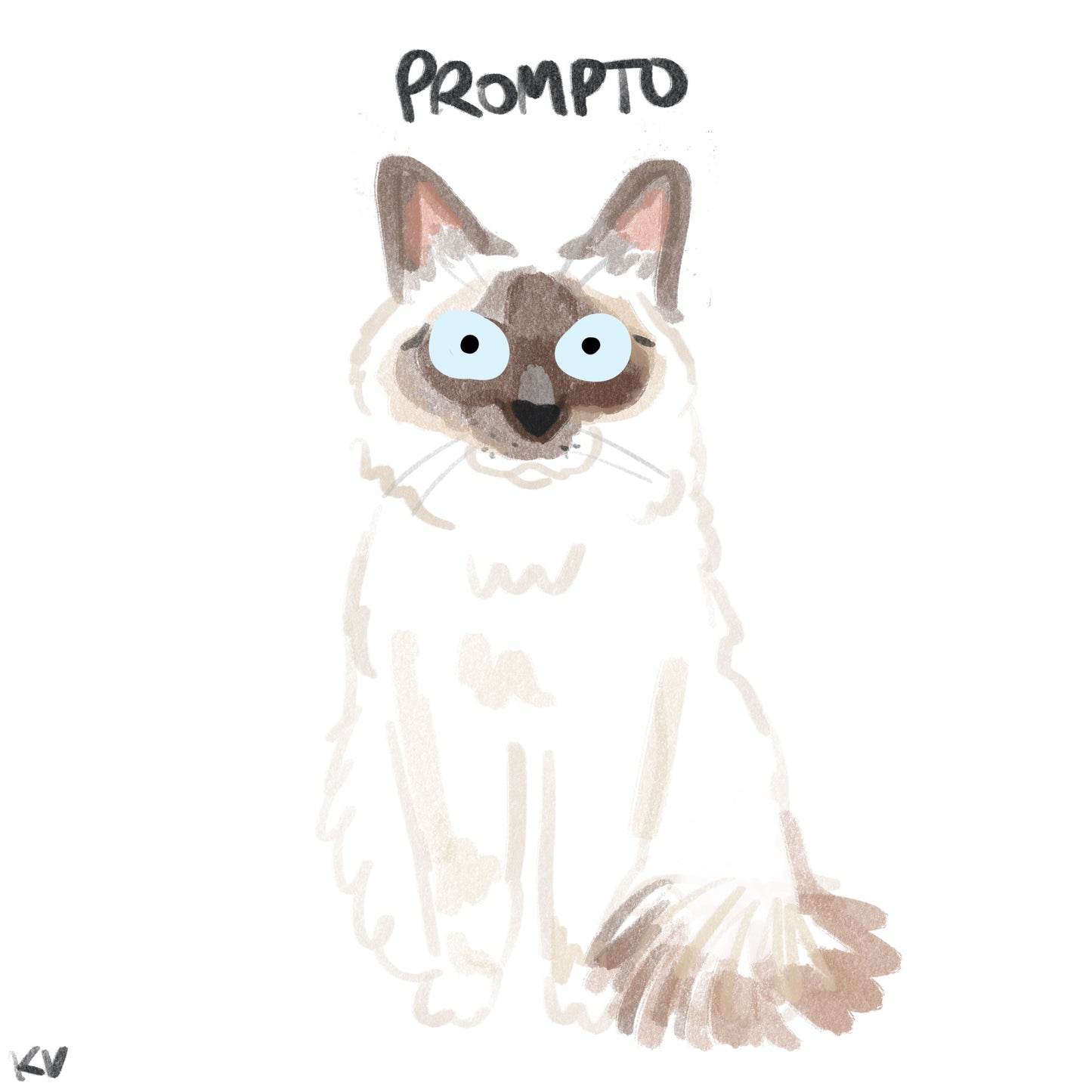 A drawing of a cat that looks like that grumpy cat meme.