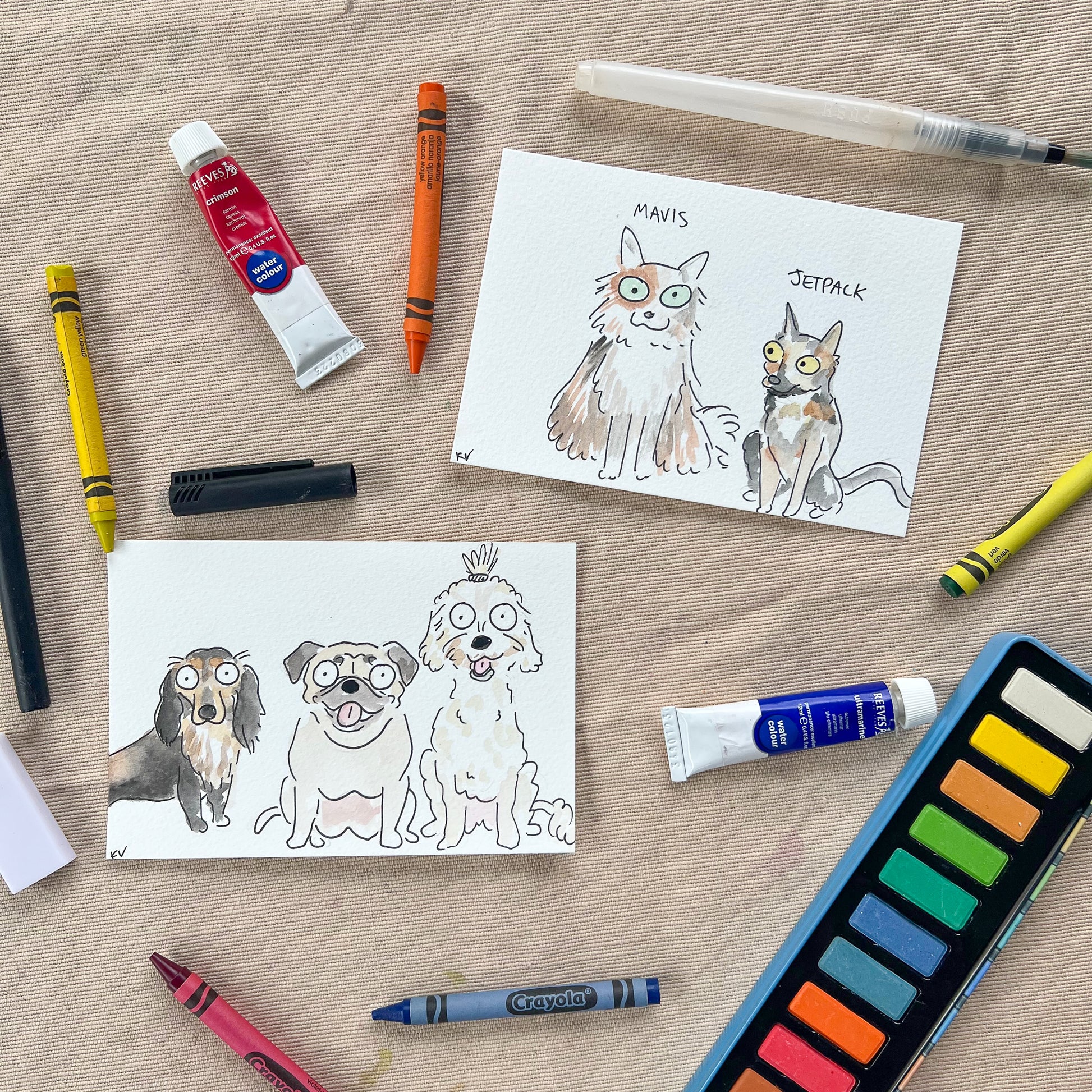 Double portrait of cats! Triple portrait of dogs! They all look silly!
