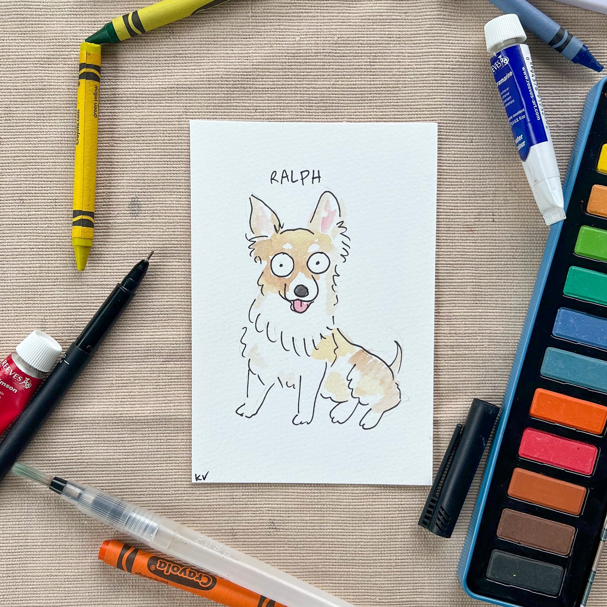 Illustration of a corgi with eyes that suggest he has truly seen some THINGS.
