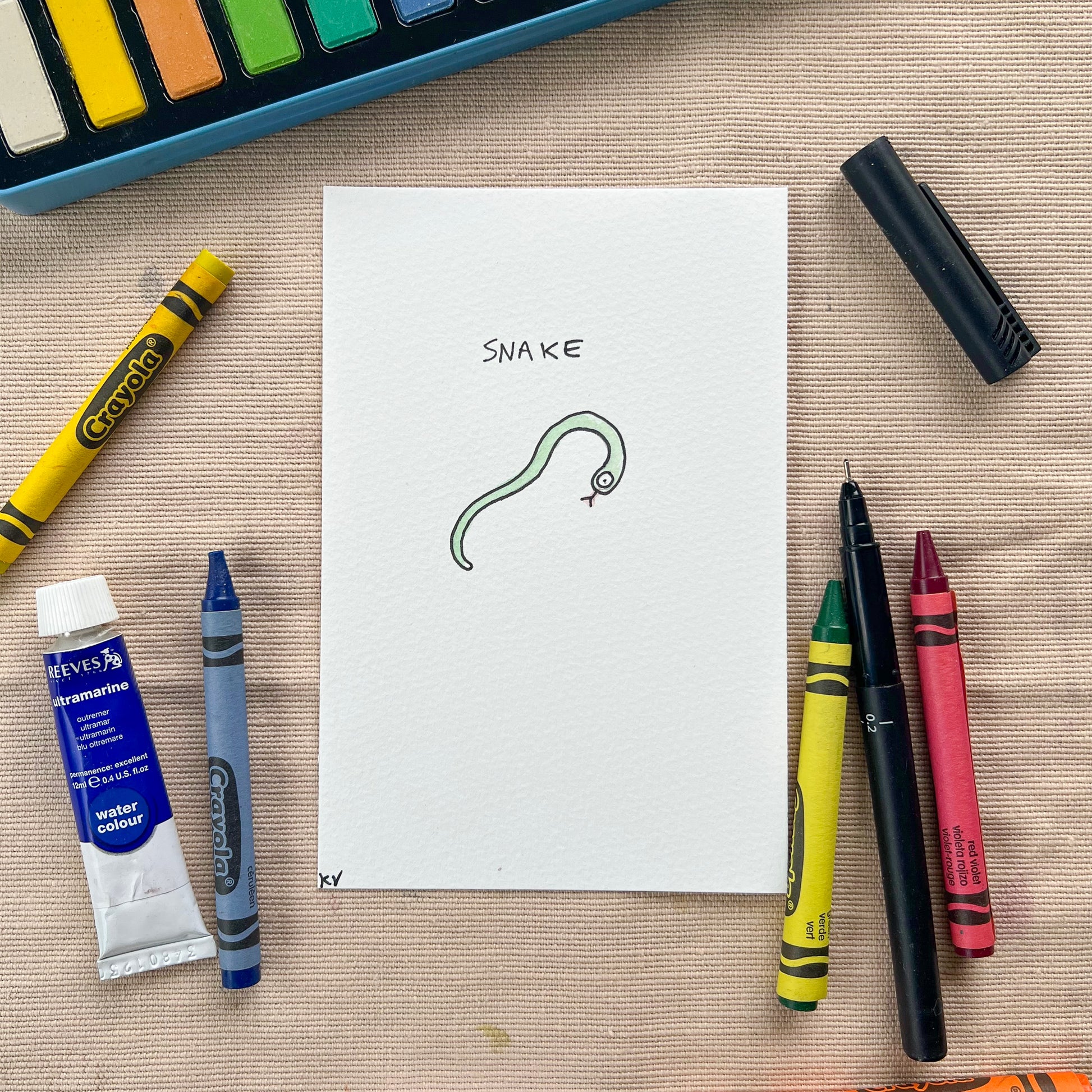 A very accurate cartoon of a snake with a googly eye.