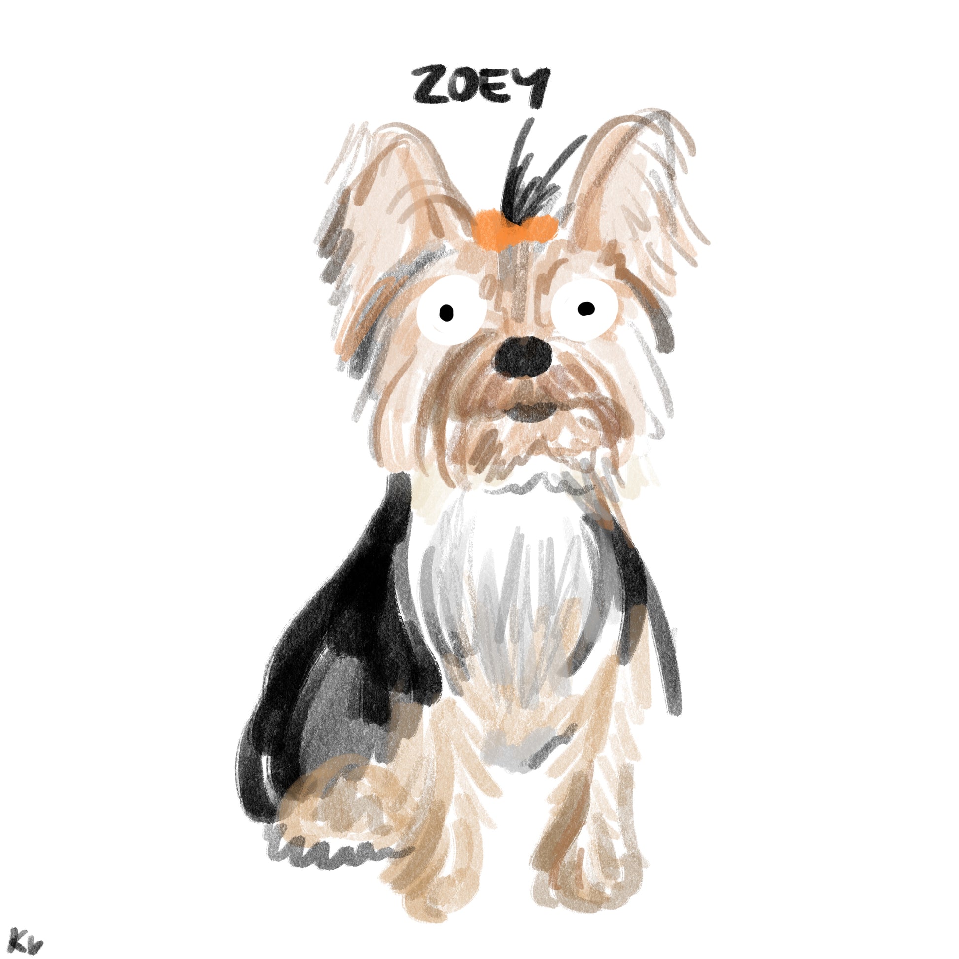 A sweet baby angel puppy cartoon with a little ponytail.